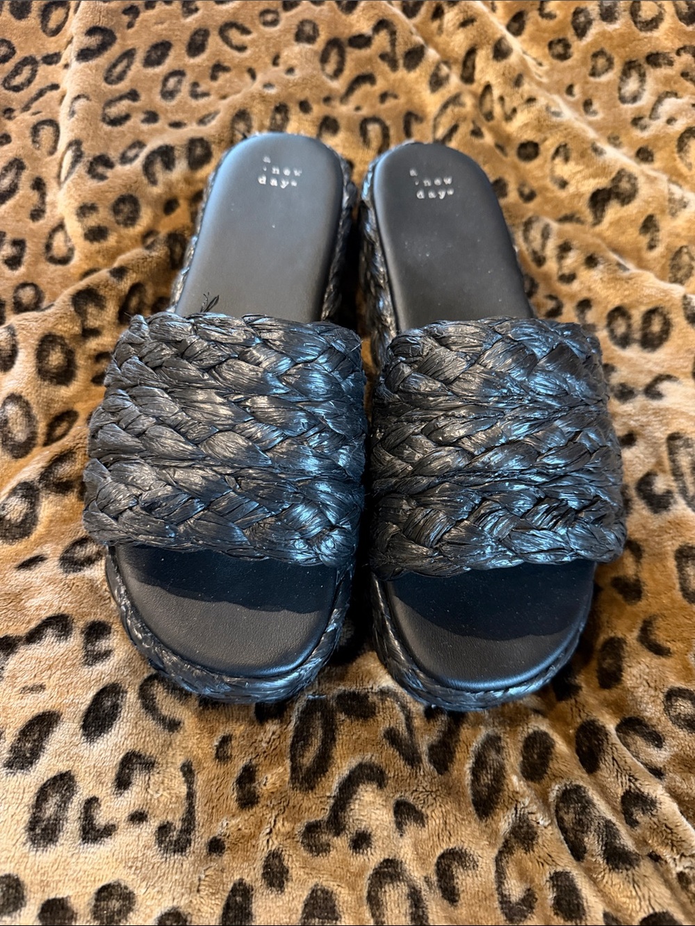 A New day  Black Braided Slide Mules